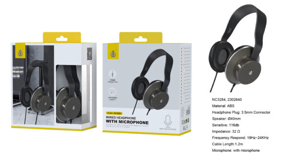 Auriculares Cascos con CableNC3284 GR Auriculares Casco Zelig con Cable y microfono, Conector 3.5mm, Cable 1.2m, Gris