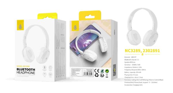 Auriculares Cascos Bluetooth Inalámbricos NC3289 BL Auricular Bluetooth 5.3, Soporta Mano libre/Boton multifuncion/TF 32Max, Bateria 200mAh, Blanco