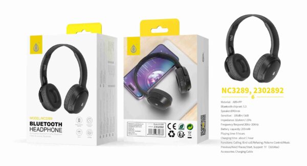 Auriculares Cascos Bluetooth Inalámbricos NC3289 NE Auricular Bluetooth 5.3, Soporta Mano libre/Boton multifuncion/TF 32Max, Bateria 200mAh, Negro