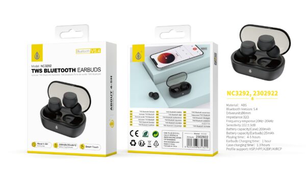 Auriculares Bluetooth Inalambricos estilo Airpods NC3292 NE Auriculares TWS Bluetooth 5.4, Bateria (25mAh*2)Con Estuche Recargable 200mAh, Negro - Imagen 2