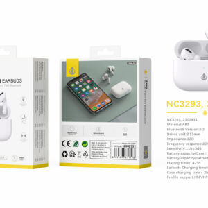 Auriculares Bluetooth Inalambricos estilo Airpods NC3293 BL Auriculares TWS Bluetooth 5.3, Bateria (30mAh*2) Con Estuche Recargable 200mAh, Blanco