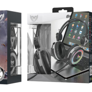 Auriculares Cascos Gaming TC3204 GR+NE Auriculares Casco Gaming con Microfono y Control de volumen, Cable 2,1 M, Adaptador Audio Jack 2en 1 incluido, , Luz RGB, Gris+Negro