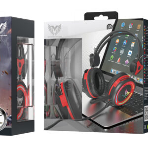 Auriculares Cascos Gaming TC3204 RJ+NE Auriculares Casco Gaming con Microfono y Control de volumen, Cable 2,1 M, Adaptador Audio Jack 2en 1 incluido, , Luz RGB, Rojo+Negro