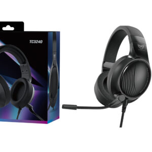 Auriculares Cascos Gaming TC3240 NE Auriculares Casco Gaming Con microfono y Boton control de Volumen, Luz RGB, Cable 1.8M, Soporta para PC/PS4/Xbox one, 3.5mm Jack*2, Negro