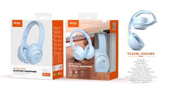 Auriculares Cascos Bluetooth Inalámbricos TC3248 AZ Auriculares Casco Bluetooth 5.3 Plegable con microfono y Botones Multifunciones, Soporta Aux/Tarjeta TF(32G), Bateria 200mAh, Azul - Imagen 2