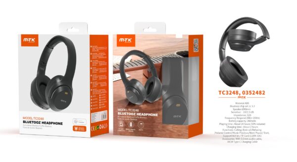 Auriculares Cascos Bluetooth Inalámbricos TC3248 NE Auriculares Casco Bluetooth 5.3 Plegable con microfono y Botones Multifunciones, Soporta Aux/Tarjeta TF(32G), Bateria 200mAh, Negro - Imagen 2