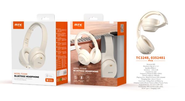 Auriculares Cascos Bluetooth Inalámbricos TC3248 PT Auriculares Casco Bluetooth 5.3 Plegable con microfono y Botones Multifunciones, Soporta Aux/Tarjeta TF(32G), Bateria 200mAh, Plata - Imagen 2
