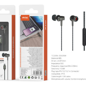 Auriculares Iphone con cable Lightning TC3269 VE+GR Auricular lightning Chiara con microfono y boton de llamada, Cable 1.2m, Verde+Negro