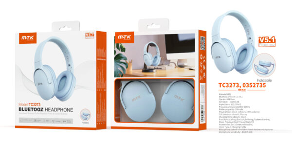 Auriculares Cascos Bluetooth Inalámbricos TC3273 AZ Auriculares Casco Zor plegable con bluetooth 5.1 y microfono, Btaria 200mAh, Azul