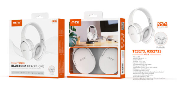 Auriculares Cascos Bluetooth Inalámbricos TC3273 BL Auriculares Casco Zor plegable con bluetooth 5.1 y microfono, Btaria 200mAh, Blanco