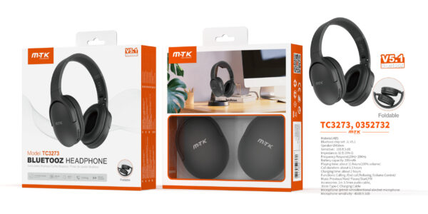 Auriculares Cascos Bluetooth Inalámbricos TC3273 NE Auriculares Casco Zor plegable con bluetooth 5.1 y microfono, Btaria 200mAh, Negro