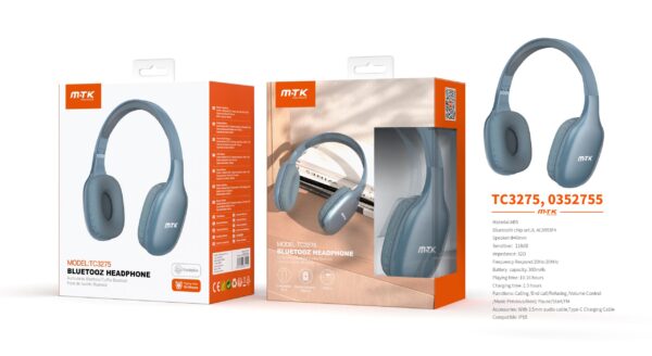 Auriculares Cascos Bluetooth Inalámbricos TC3275 AZ Auricular Bluetooth 5.3 plegable, Bateria 300mAh, Azul - Imagen 2