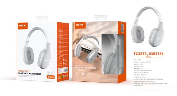 Auriculares Cascos Bluetooth Inalámbricos TC3275 PT Auricular Bluetooth 5.3 plegable, Bateria 300mAh, Plata - Imagen 2