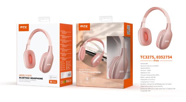 Auriculares Cascos Bluetooth Inalámbricos TC3275 RS Auricular Bluetooth 5.3 plegable, Bateria 300mAh, Rosa - Imagen 2