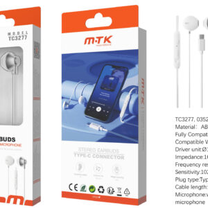 Auriculares con Cable Tipo C TC3277 BL Luxury Auricular USB-C Zoogle con microfono y boton de volumen, Cable 1.2m, Blanco