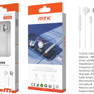 Auriculares Iphone con cable Lightning TC3278 BL Luxury Auricular Lightning Zoogle con microfono y boton de volumen, (Necesario Bluetooth)Cable 1.2m, Blanco