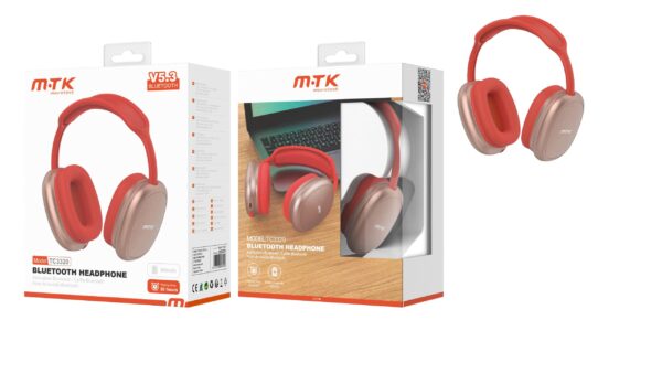 Auriculares Cascos Bluetooth Inalámbricos TC3320 Luxury RJ+OR Auricular Bluetooth 5.3, 30 hora reproduccion, Soporta llamadas, Bateria 300mAh, Rojo+Oro - Imagen 2