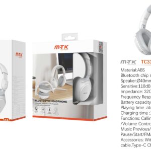 Auriculares Cascos Bluetooth Inalámbricos TC3353 BL Luxury auriculares Bluetooth Rhalis plegable con microfono, Soporta llamada/entrada AUX, Bateria 400mAh, Blanco