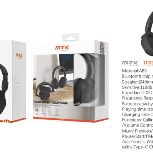 Auriculares Cascos Bluetooth Inalámbricos TC3353 NE Luxury auriculares Bluetooth Rhalis plegable con microfono, Soporta llamada/entrada AUX, Bateria 400mAh, Negro