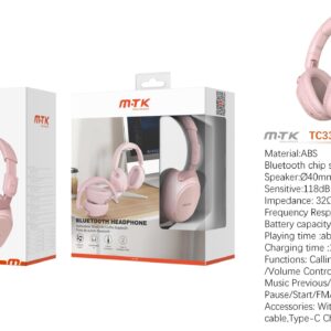 Auriculares Cascos Bluetooth Inalámbricos TC3353 RS Luxury auriculares Bluetooth Rhalis plegable con microfono, Soporta llamada/entrada AUX, Bateria 400mAh, Rosa