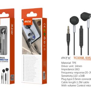Auriculares con Cable TC3358 BL Auricular jack 3.5mm Daren con microfono + boton de llamada y volumen, Cable 1.2m, Blanco