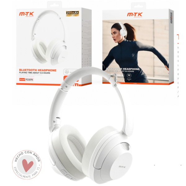 Auriculares Cascos Bluetooth Inalámbricos TC3370 BL Luxury Auricular plegable Bluetooth 5.3, Soporta Mano libre/entrada de audio 3.5mm, 5-6 hora de uso,Bateria 200mAh, Blanco