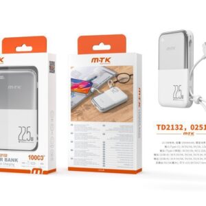 Bateria Externa 10000mAh Power Bank TD2132 BL Luxury PowerBank 10000mAh/38.5Wh, Carga Rapida 22.5w, 1entrada(Type-C), 4salida(2*Type-C+lightning+USB-A), Blanco