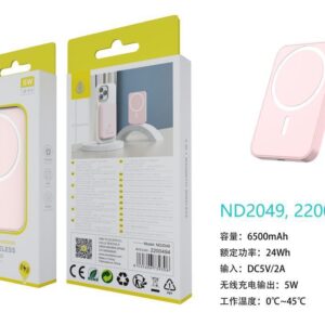 Bateria Externa 6500mAh  Power Bank TD2049 RS PowerBank Magneticos 6500mAh/24Wh, Con Carga Inalambrica 5W, Entrada Lightning, Rosa