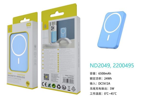 Bateria Externa 6500mAh Power Bank TD2049 AZ PowerBank Magneticos 6500mAh/24Wh, Con Carga Inalambrica 5W, Entrada Lightning, Azul