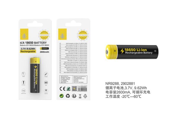 Batería de litio 2600mah  NR9288 NE Bateria de Litio Recargable 18650 2600mah 3.7V,Negro