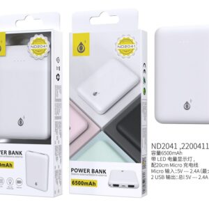 Bateria Externa 6500mAh  Power Bank ND2041 BL PoweBank Iris 6500mAh con indicador luz led,Blanco