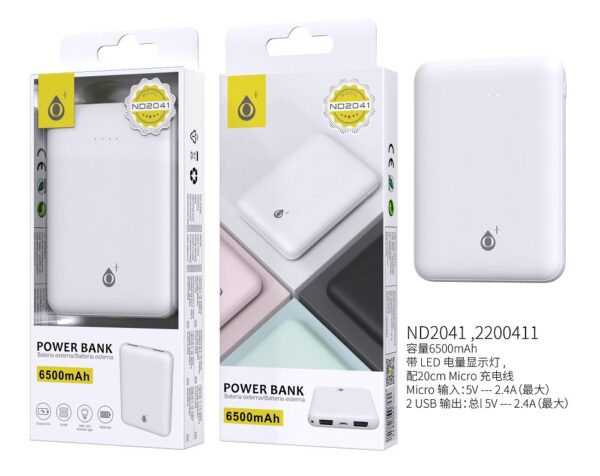 Bateria Externa 6500mAh  Power Bank ND2041 BL PoweBank Iris 6500mAh con indicador luz led,Blanco
