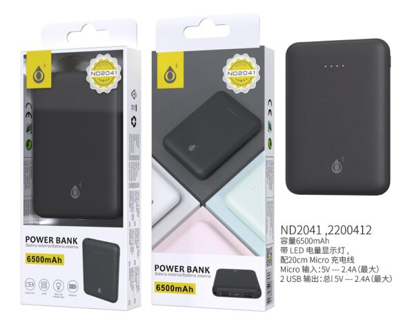 Bateria Externa 6500mAh  Power Bank ND2041 NE PoweBank Iris 6500mAh con indicador luz led,Negro