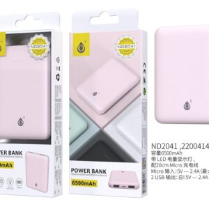 Bateria Externa 6500mAh Power Bank ND2041 RS PoweBank Iris 6500mAh con indicador luz led,Rosa