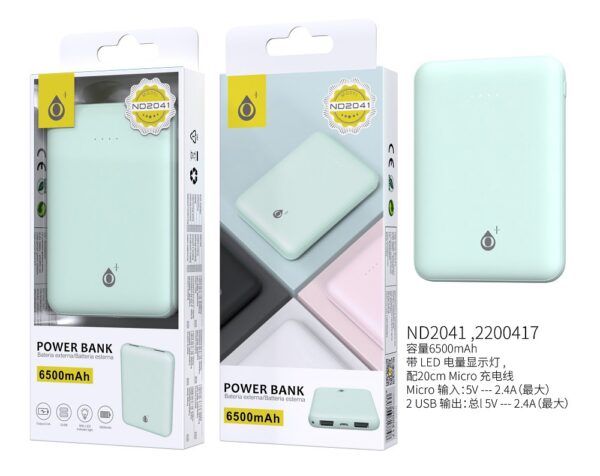 Bateria Externa 6500mAh  Power Bank ND2041 VR PoweBank Iris 6500mAh con indicador luz led,Verde