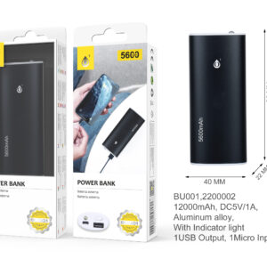 Bateria Externa 5600 mAh Power Bank BU001-NE-Power Bank Metalbox 5600MAH, Negro