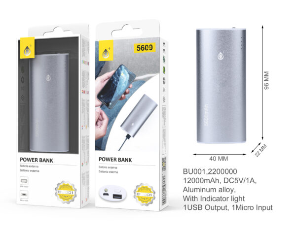 Bateria Externa 5600 mAh Power Bank BU001-PL-Power Bank Metalbox 5600MAH, Plata