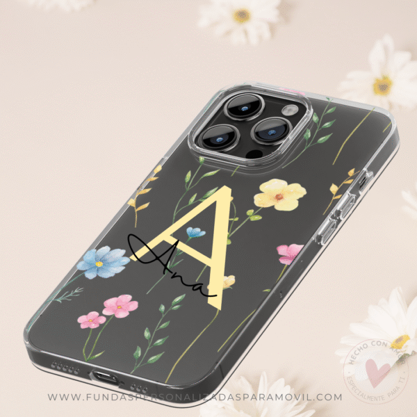 Funda Personalizada Diseño Flores y  Nombre - Imagen 5