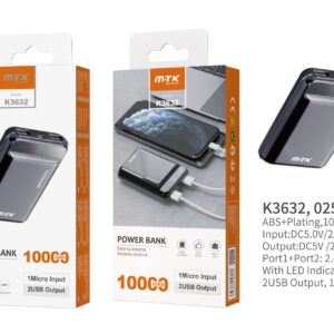 Bateria Externa 10000mAh  Power Bank K3632 NE Power Bank PocketStation 10000mAh, 2USB with LED Indicador, Negro