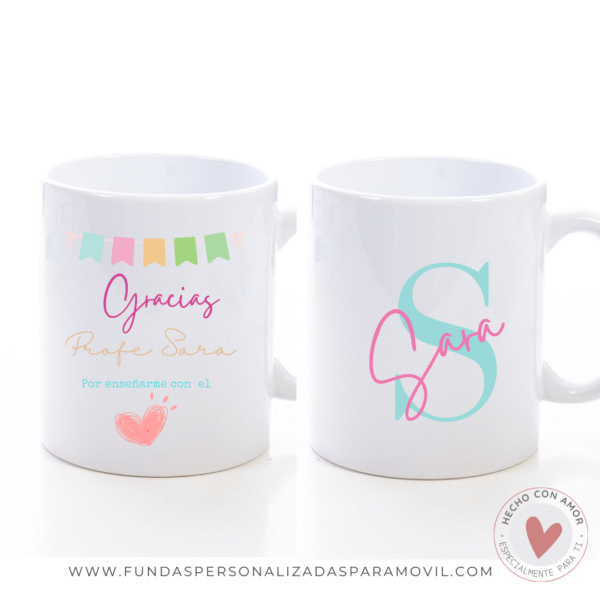 Taza Personalizada con Frase Diseño Gracias Profe por enseñarme con el corazón  - Imagen 2