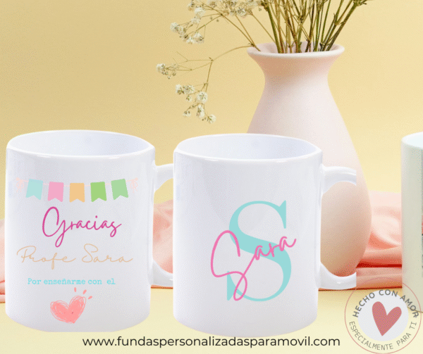 Taza Personalizada con Frase Diseño Gracias Profe por enseñarme con el corazón 