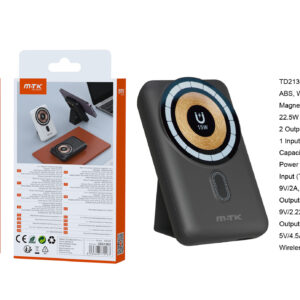 Bateria Externa 10000mAh TD2136 NE Powerbank con carga inalambrica 15W, Carga Rapida de cable 22.5W 10000mAh/37Wh, Negro