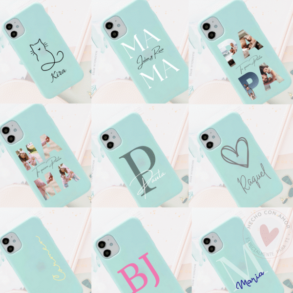 Funda Personalizada Case Nombre  Silicona Suave Azul Turquesa - Imagen 2