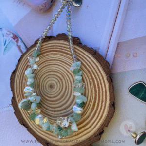 Cordón para Móvil Cuerda para Funda de Móvil con Abalorios de Cristal – Cadena de Piedras de Colores Verde Agua