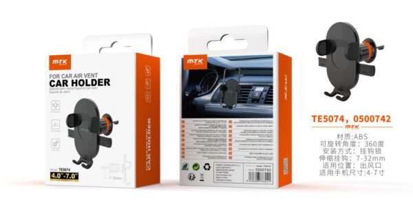 Soporte Movil Coche Soporte de coche para Rejilla de Ventilación TE5074 NE Soporte Universal de Movil para Airvent de coche, Ajustable 360°, retractil 7-32MM,Para Movil 4-7 Pulgadas, Negro