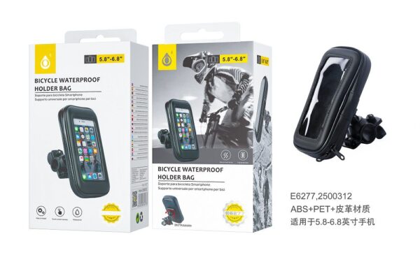 Soporte Movil Bicicleta, Moto, Patinete E6277 NE Soporte Universal de Bici, Waterproof para Moviles 6,3", Negro