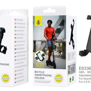 Soporte Movil Bicicleta, Moto, Patinete E6336 NE Soporte Universal de movil para Bicibleta y Mi Scooter, 3,5-7'' , Negro