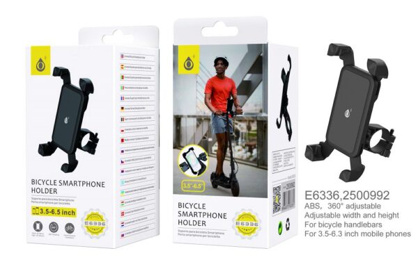 Soporte Movil Bicicleta, Moto, Patinete E6336 NE Soporte Universal de movil para Bicibleta y Mi Scooter, 3,5-7'' , Negro