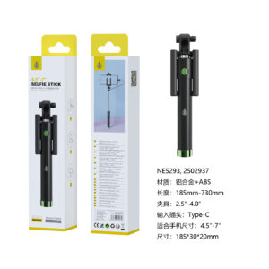 Palo Selfie NE5293 Palo Selfie con Cable Type-C, flexible 120°, Brazo18.5-73CM,  Para movil 4.5-7 Pulgadas, Negro+Verde