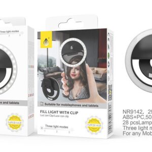 Aro de Luz  Anillo NR9142 NE Mini Anillo Luz LED con Clip Universal para Moviles, 3 Niveles de Brillo, Negro